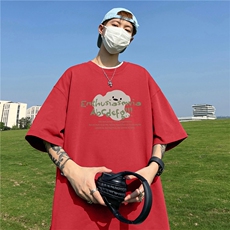 230克纯棉落肩宽松短袖白墨印花T恤B219A-T2517-P25限38，男装T恤，电商B219A