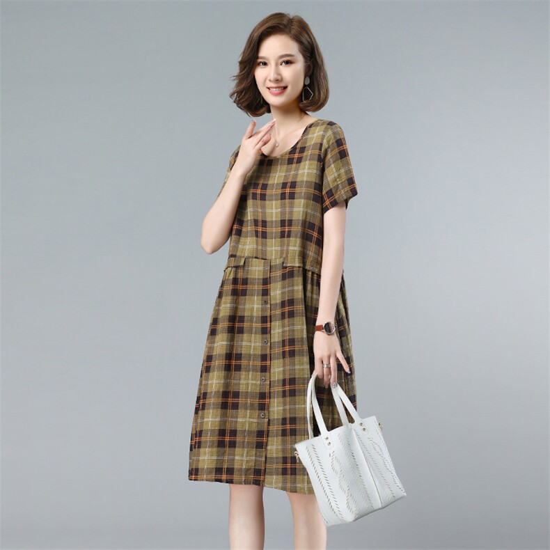 时尚复古格纹连衣裙显瘦修身优雅气质,女装连衣裙,依恋蒂丝