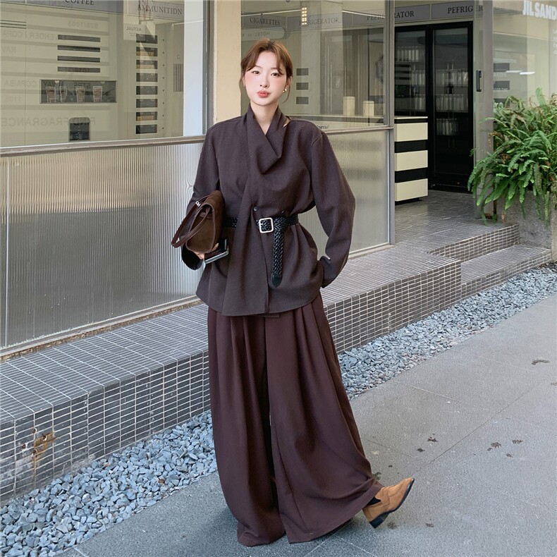 现货2D078-T1963-P195K298设计款多种穿法围巾上衣+阔腿裤2件套,女装套装/套裙,2D078