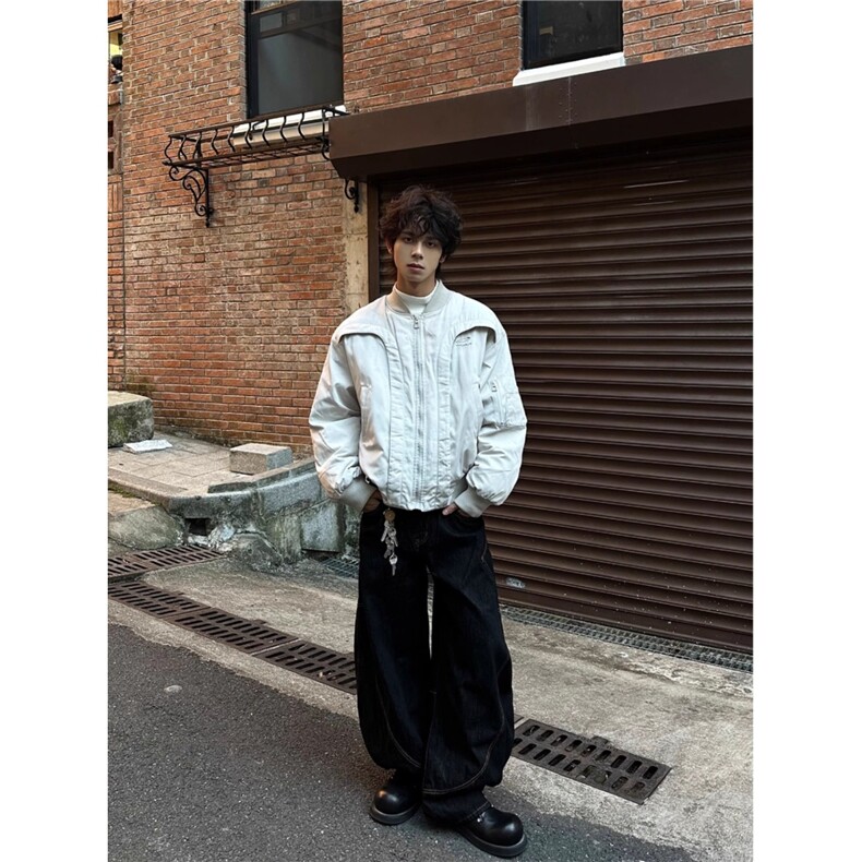 网图冬季解构弧形飞行员棉服机车夹克棒球服棉衣A025-QY16011-P85,男装夹克,电商A025