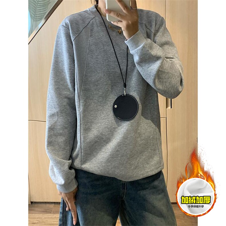 抖音得物高品质美式高街重磅曼巴棉cleanfit螺纹拼接卫衣长袖T恤，男装T恤，电商A486