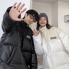 2025冬季新款港风情侣原创PU皮拼接潮面包服棉衣外套GM03-P50，男装棉衣，电商B277A（原A068）