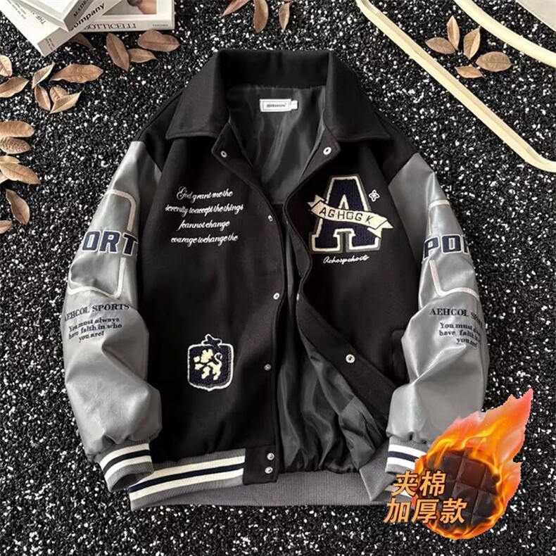 美式拼接翻领夹克棒球服男加厚加绒新嘻哈痞帅情侣外套HH799P76,男装夹克,星座1013-5