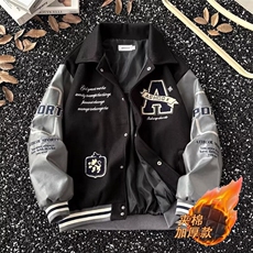 美式拼接翻领夹克棒球服男加厚加绒新嘻哈痞帅情侣外套HH799P76，男装夹克，星座1013-5