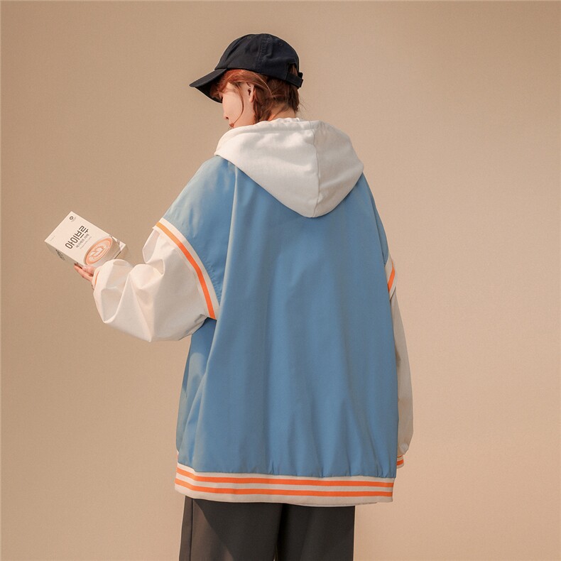 中性风2023秋季新品ins港风拼接设计感连帽夹克外套G105p75控98,男装夹克,A247A