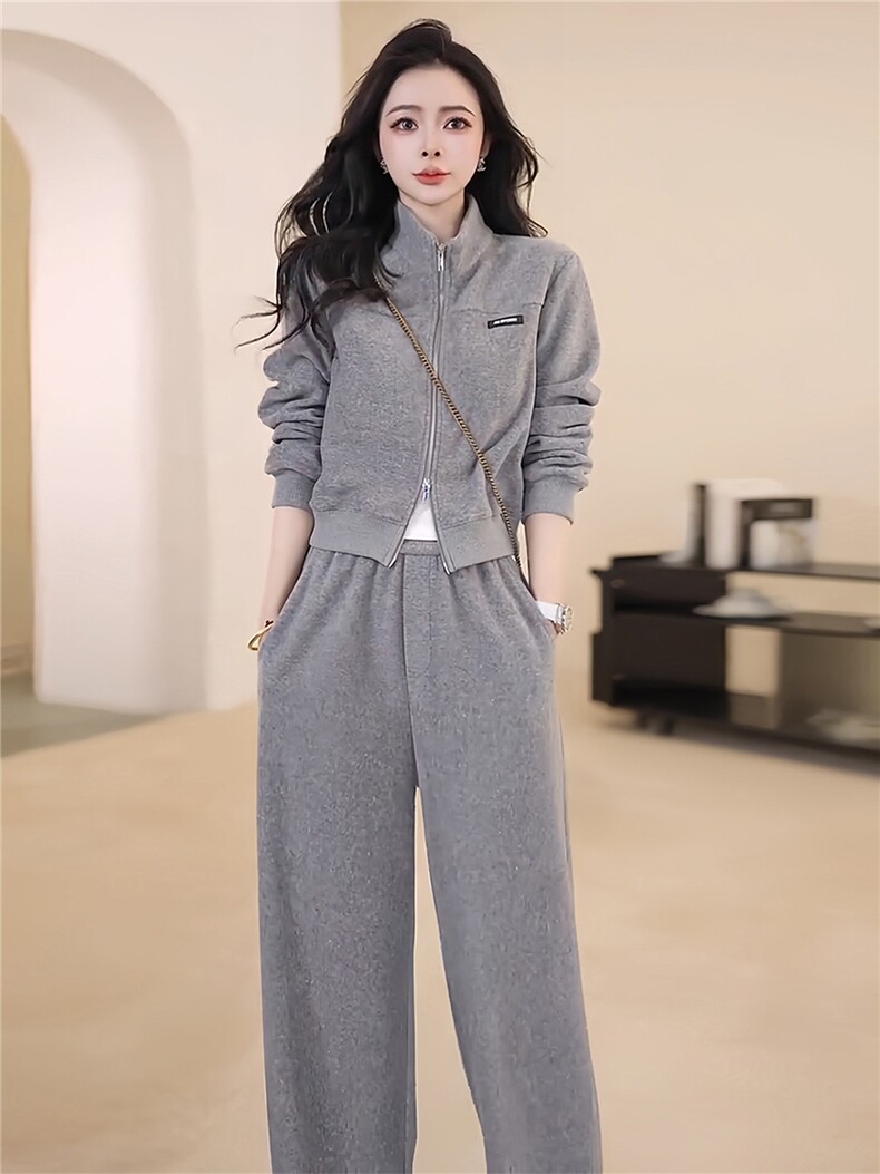 高级感休闲运动套装女秋季新款时尚减龄拉链开衫卫衣阔腿裤两件套,女装套装/套裙,江南