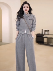 高级感休闲运动套装女秋季新款时尚减龄拉链开衫卫衣阔腿裤两件套，女装套装/套裙，江南