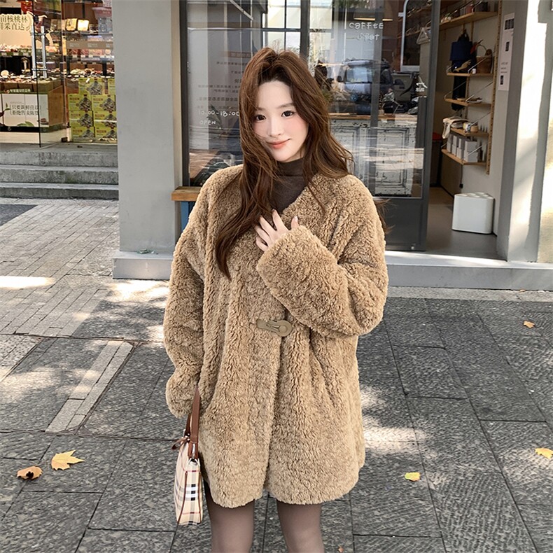 2025冬装新款美拉德风皮毛一体中长款外套2B082-2250-p255k283,女装短外套,2B082