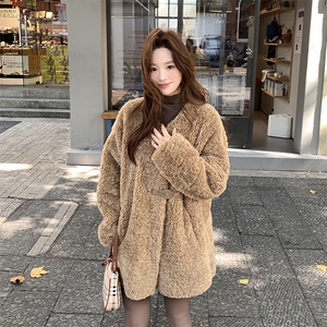 2025冬装新款美拉德风皮毛一体中长款外套2B082-2250-p255k283图片
