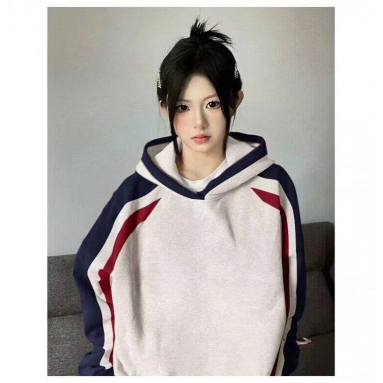 今年流行新款美式撞色连帽卫衣女慵懒风加绒秋冬款潮牌高级感外套,男装卫衣,星座506A