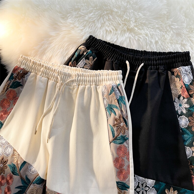 1港风大码M-5XL日系刺绣民族风潮五分裤短裤男DK7791P45控59，男装牛仔裤，星座226-2