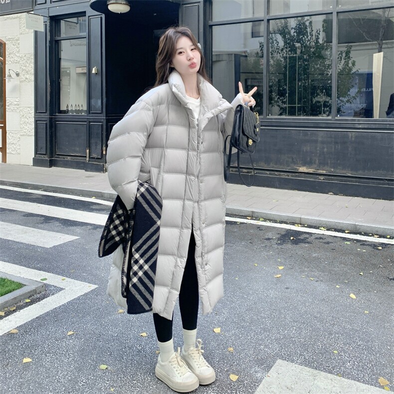 灰色立领中长款泡芙羽绒服女冬2025超火好看高级小众加厚保暖外套,女装羽绒服,2C016