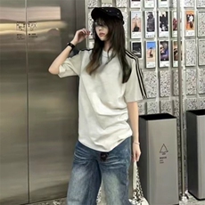 抖音得物品质二开240克宽松纯棉美式潮牌印花三条杠中性风短袖T恤，男装T恤，电商A486