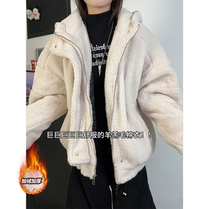 简约连帽设计高街情侣款上衣外套秋冬复古羊羔绒棉衣HY676TP98图片
