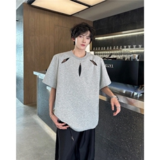 镂空短袖T恤男夏季高级感痞帅重磅正肩垫肩体恤上衣，男装T恤，星座410-6（原星座1304-1）