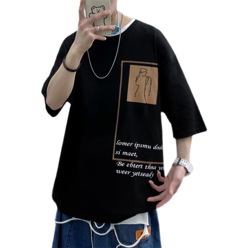 短袖半袖休闲港风t恤打底衫五分袖男士A210-A8322-P28控48,男装T恤,星座210-3