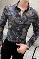 312A-935-P55新款社会精神小伙长袖衬衫男时尚帅气夜店衬衣-H，男装衬衫，星座312A-5