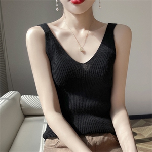 无缝一线成衣V领山吊带背心女秋冬保暖打底衫内搭羊毛针织衫图片