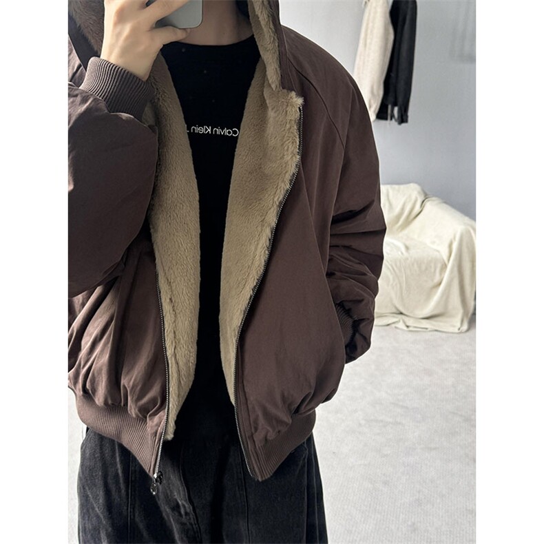 两面穿现货重磅短款座山雕棉衣男女双面穿毛毛绒棉服加厚外套,男装棉衣,电商A486