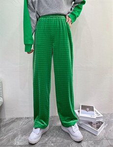 现货；面料压花棱形格冰丝底料阔腿裤图片