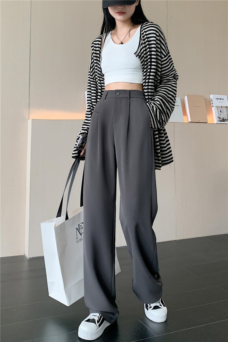 高级感西装裤女春秋2023新款高腰垂感阔腿裤宽松显瘦窄版拖地长裤,女装休闲裤,梦白服饰厂