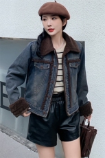 牛仔衣外套女短款2023年秋冬季新款高端洋气时尚欧货加厚牛仔棉衣，女装棉衣/棉服，纯色衣恋