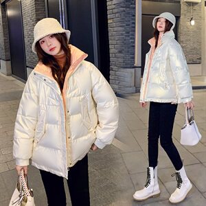 百搭外套2021炫彩亮色棉衣亮面免洗羽绒棉服女图片