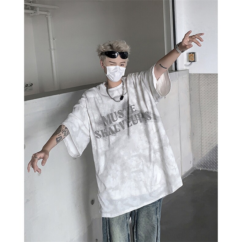 T2369P45控58巴家脏脏面料扎染印花宽松高街T恤,男装T恤,电商B205