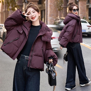 超好看紫色短款羽绒服女2024冬新款小个子宽松时髦洋气白鸭绒外套图片