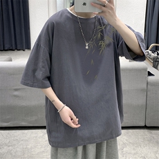 YT26382-P30亚麻短袖t恤男大码五分袖男宽松七分袖大皂风模特，男装T恤，电商A040