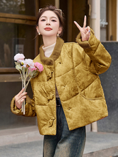 新中式国风羽绒服女2025冬季新款独特超好看短款粉色毛领保暖外套，女装羽绒服，伊仟回