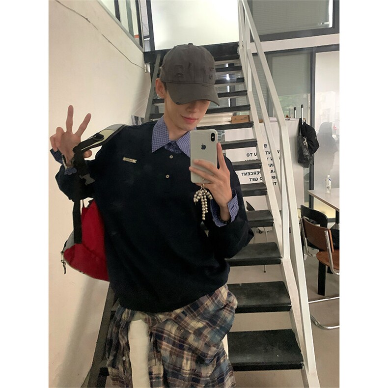 抖音品质高质量现货假两件拼接衬衫领长袖卫衣88,男装衬衫,星座807