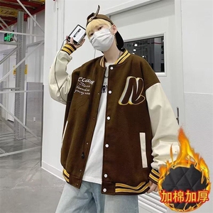 棒球服外套春秋冬季毛呢拼皮棉衣潮牌高街痞帅男款夹克CC009-P75图片