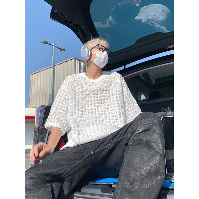 夏季潮牌大码时尚立体褶皱凉感百搭宽松短袖T恤上衣T3636-特价P30图片