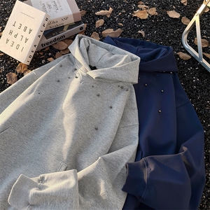 港风秋款男连帽卫衣钉珠刺绣宽松夹克外套WY745 P53图片