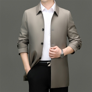 XL8789春秋新款男士中长款风衣翻领外套简约通勤商务男装图片