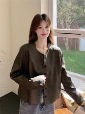 2026新款春装休闲简约水洗皮短外套2D009-2578P155控228，女装皮衣，2D009