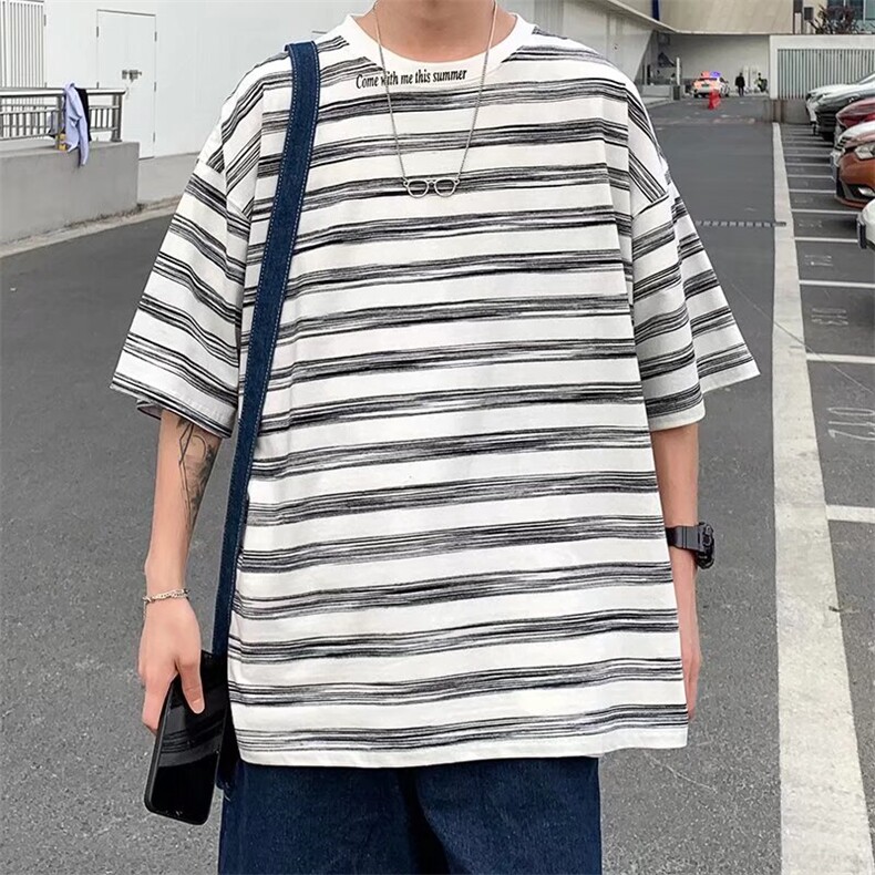 条纹T恤男士韩版潮流字母拼色2024夏季新款ins体恤ST312-P27,男装T恤,星座412-3