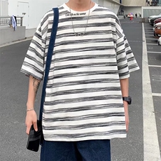 条纹T恤男士韩版潮流字母拼色2024夏季新款ins体恤ST312-P27，男装T恤，星座412-3