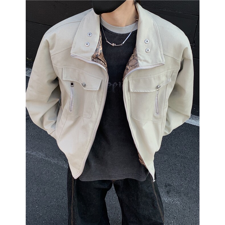 蛇纹拼接座山雕棉服冬季美式复古底特律夹克工装立领棉衣外套p128,男装棉衣,电商C307