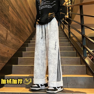 2025秋冬新款扎染三条杠宽松阔腿裤K1254常规P55控78,加绒P58控88图片