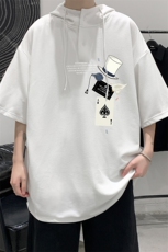 LD54373-P45NASA连帽短袖t恤男大码胖子带帽五分袖中袖，男装T恤，电商A040
