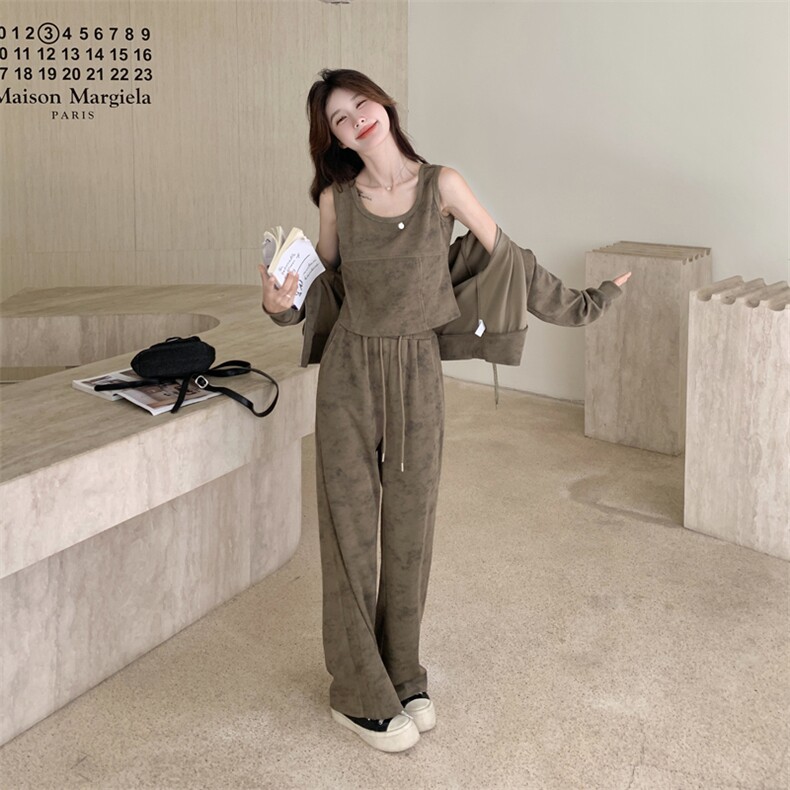 美拉德穿搭独特扎染卫衣套装女春秋2025年超火休闲运动ootd三件套,女装套装/套裙,多米2-075