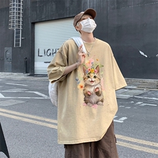 潮牌宽松短袖t恤蜡染美式复古高街水洗做旧517A-2-SX245-P38，男装T恤，星座517A-2