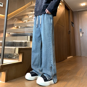 裤脚口带拉链 秋冬美式复古水洗高街微喇牛仔裤A158-NZK083-P48图片