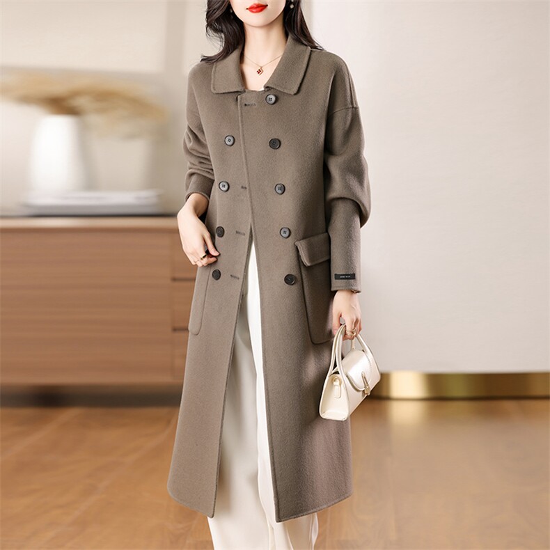 双排扣双面羊毛大衣女长款2024秋冬新款双面呢大衣，女装双面呢大衣，众策羊绒