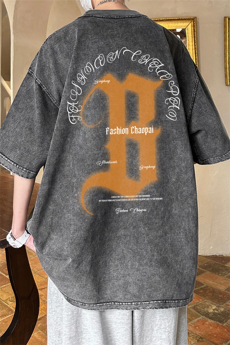 ！2023夏季新款潮牌男士水洗短袖T恤百搭情侣体恤XT125P38,男装T恤,电商B220