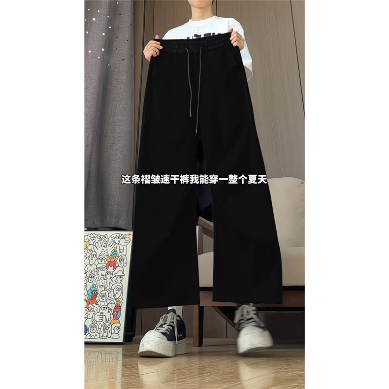 港风细格纹三杠织带褶皱设计大码M-5XL速干休闲裤CK78059P55控88,男装休闲裤,星座226-1