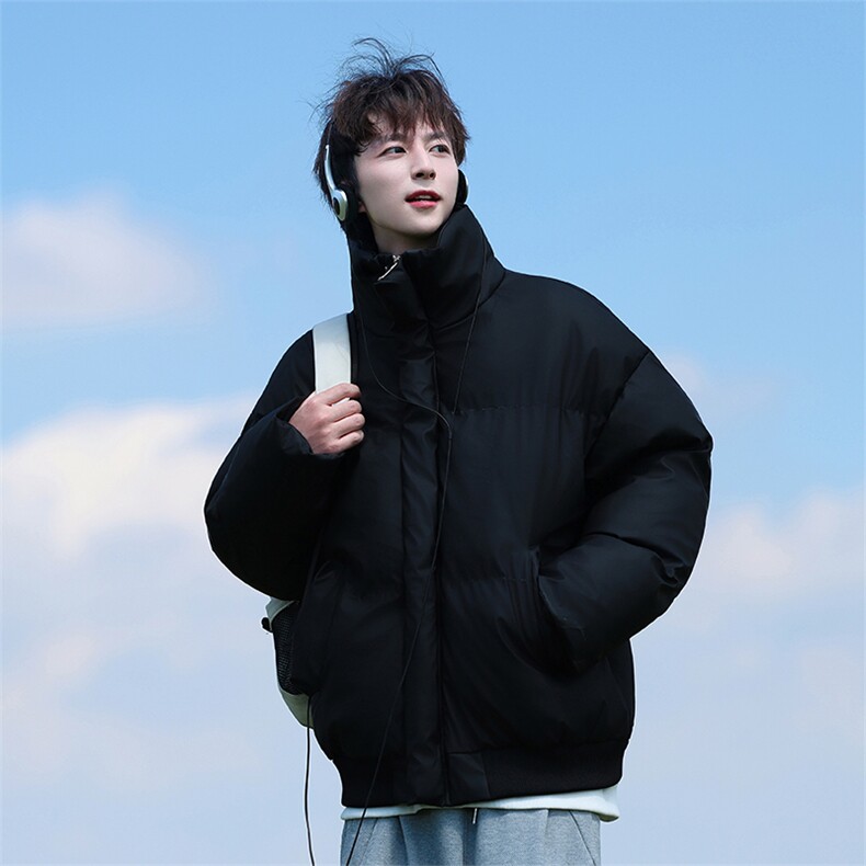 现货5W件冬季三防重磅硬挺boxy短款羽绒立领PU皮棉衣外套加厚棉服,男装棉衣,电商A486