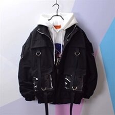 黑色外套男女秋季韩版bf原宿风宽松百搭贴布破洞上衣夹克潮JK66，男装夹克，星座1804